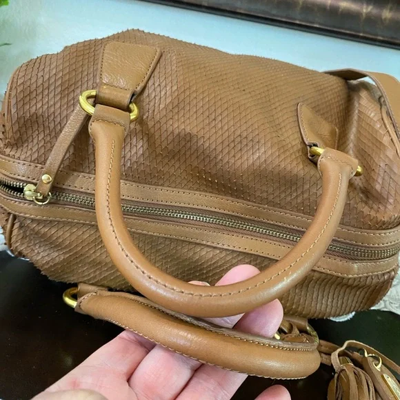 Cynthia Rowley leather satchel snakeskin texture, gold-tone hardware,tassel,Brn - Picture 12 of 17